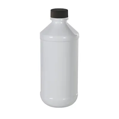 8 oz. White PET Modern Round Bottle with 24/400 Black Ribbed Cap with F217 Liner