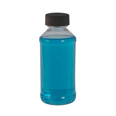 16 oz. Clear PET Modern Round Bottle with 28/400 Black Ribbed Cap with F217 Liner