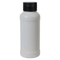 4 oz. White HDPE Modern Round Bottle with 28/410 Black Ribbed Cap with F217 Liner