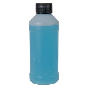 8 oz. Natural HDPE Modern Round Bottle with 28/410 Black Ribbed Cap with F217 Liner