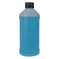 16 oz. Natural HDPE Modern Round Bottle with 28/410 Black Ribbed Cap with F217 Liner