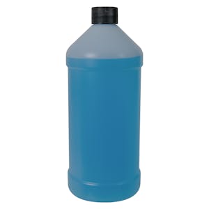 32 oz. Natural HDPE Modern Round Bottle with 28/410 Black Ribbed Cap with F217 Liner