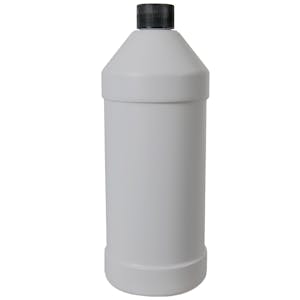 32 oz. White HDPE Modern Round Bottle with 28/410 Black Ribbed Cap with F217 Liner