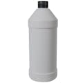32 oz. White HDPE Modern Round Bottle with 28/410 Black Ribbed Cap with F217 Liner