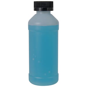 8 oz. Natural HDPE Modern Round Bottle with 28/400 Black Ribbed CRC Cap with F217 Liner