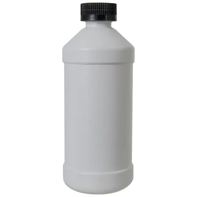 16 oz. White HDPE Modern Round Bottle with 28/400 Black Ribbed Child-Resistant Cap (CRC) with F217 Liner