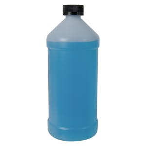 32 oz. Natural HDPE Modern Round Bottle with 28/400 Black Ribbed CRC Cap with F217 Liner