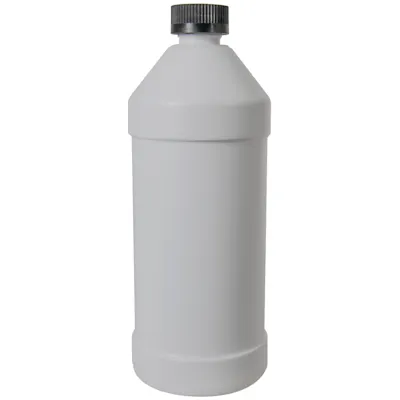 32 oz. White HDPE Modern Round Bottle with 28/400 Black Ribbed Child-Resistant Cap (CRC) with F217 Liner
