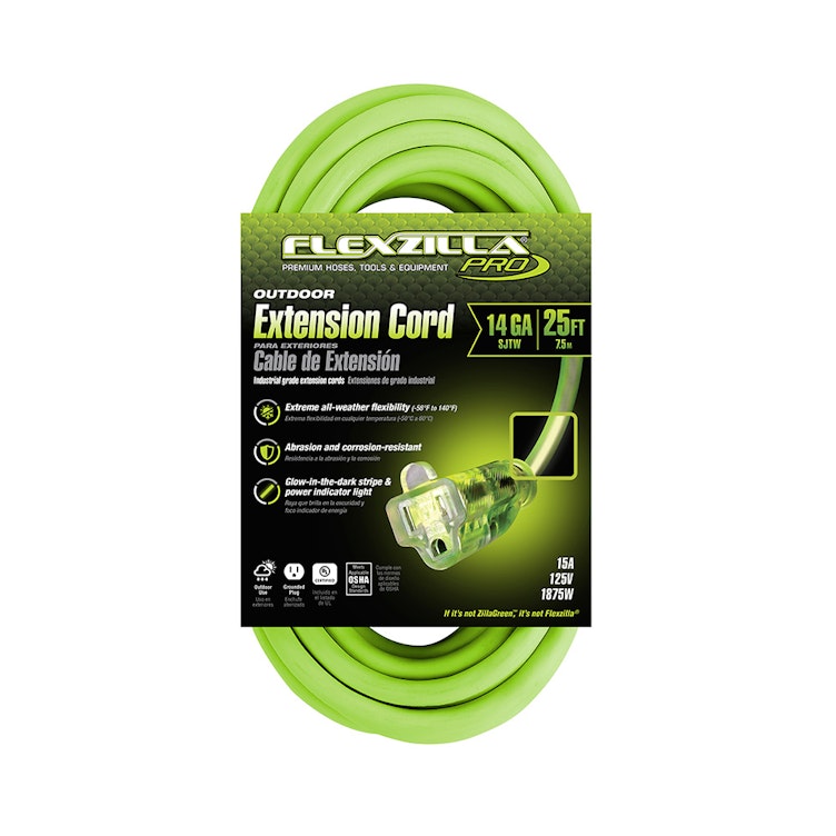 Flexzilla® Pro 14/3 Extension Cord with Glow-In-The-Dark Stripe - 25' L