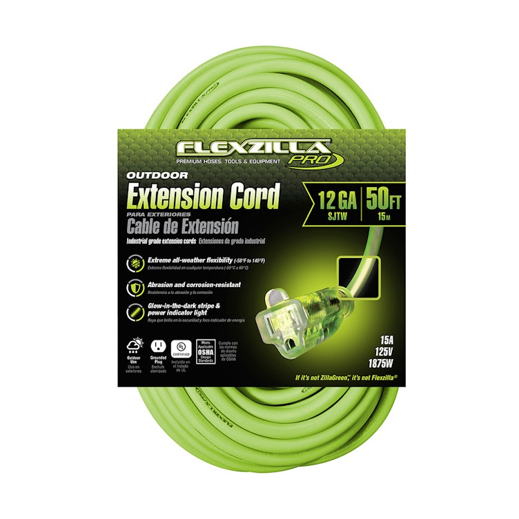 Flexzilla® Pro 12/3 Extension Cord with Glow-In-The-Dark Stripe - 50' L