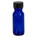 1/2 oz. Cobalt Blue Glass Boston Round Bottle with 18/400 Black Phenolic Cap with Pulp & Vinyl Liner