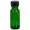 1/2 oz. Green Glass Boston Round Bottle with 18/400 Black Phenolic Cap with Pulp & Vinyl Liner