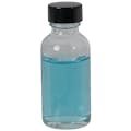 1 oz. Clear Glass Boston Round Bottle with 20/400 Black Phenolic Cap with Pulp & Vinyl Liner