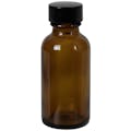 1/2 oz. Amber Glass Boston Round Bottle with 18/400 Black Phenolic Cap with Pulp & Vinyl Liner