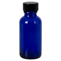 1 oz. Cobalt Blue Glass Boston Round Bottle with 20/400 Black Phenolic Cap with Pulp & Vinyl Liner