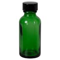 1 oz. Green Glass Boston Round Bottle with 20/400 Black Phenolic Cap with Pulp & Vinyl Liner