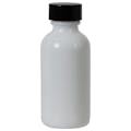 1 oz. White Glass Boston Round Bottle with 20/400 Black Phenolic Cap with Pulp & Vinyl Liner