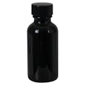 1 oz. Black Glass Boston Round Bottle with 20/400 Black Phenolic Cap with Pulp & Vinyl Liner