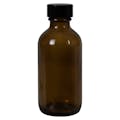 2 oz. Amber Glass Boston Round Bottle with 20/400 Black Phenolic Cap with Pulp & Vinyl Liner
