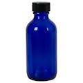 2 oz. Cobalt Blue Glass Boston Round Bottle with 20/400 Black Phenolic Cap with Pulp & Vinyl Liner