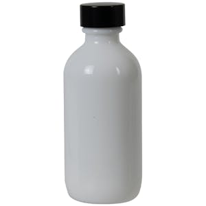 2 oz. White Glass Boston Round Bottle with 20/400 Black Phenolic Cap with Pulp & Vinyl Liner
