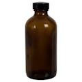 8 oz. Amber Glass Food-Grade Boston Round Bottle with 28/400 Black Phenolic Cap with Pulp & Vinyl Liner