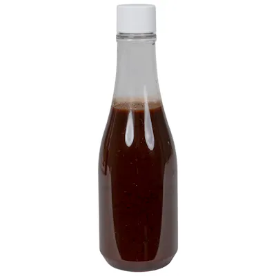 8 oz. Clear PET Round Keuka Bottle with 24/410 White Ribbed Unlined Cap