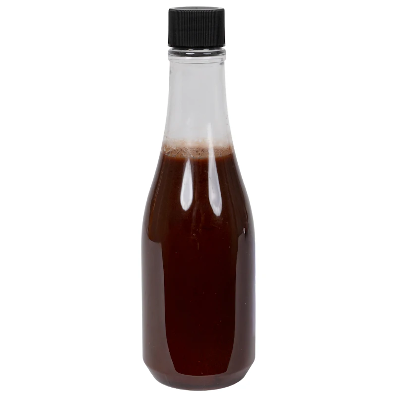 8 oz. Clear PET Round Keuka Bottle with 24/410 Black Ribbed Cap with F217 Liner