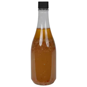 14 oz. Clear PET Round Keuka Bottle with 24/410 Black Ribbed Cap with F217 Liner