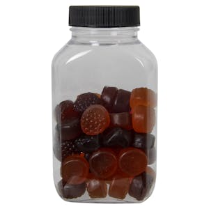 160cc (5.41 oz.) Clear PET Oblong Pharma Bottle with 38/400 Black Ribbed Cap with F217 Liner