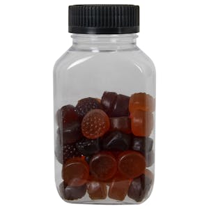160cc (5.41 oz.) Clear PET Oblong Pharma Bottle with 38/400 Black Ribbed CRC Cap with F217 Liner