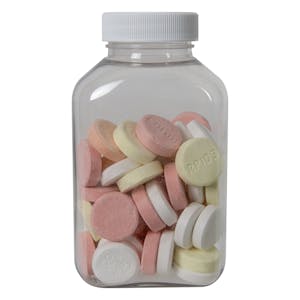 250cc (8.45 oz.) Clear PET Oblong Pharma Bottle with 38/400 White Ribbed Cap with F217 Liner