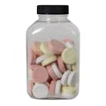 250cc (8.45 oz.) Clear PET Oblong Pharma Bottle with 38/400 Black Ribbed Cap with F217 Liner