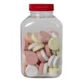 250cc (8.45 oz.) Clear PET Oblong Pharma Bottle with 38/400 Red Ribbed Cap with F217 Liner