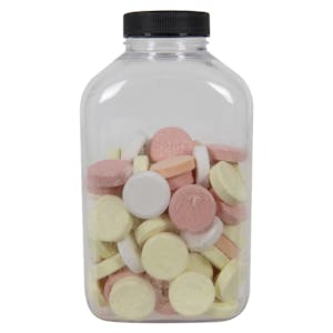 375cc (12.68 oz.) Clear PET Oblong Pharma Bottle with 38/400 Black Ribbed Cap with F217 Liner