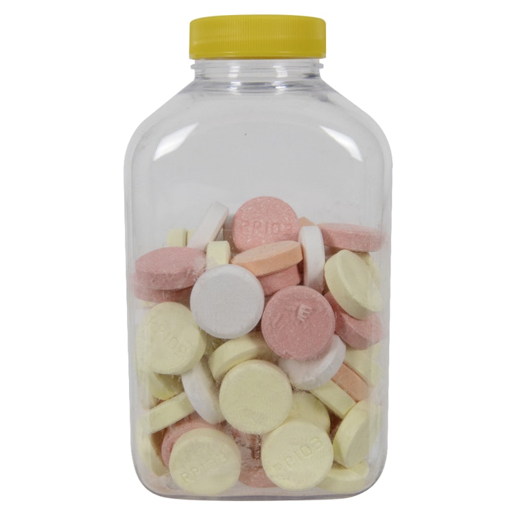 375cc (12.68 oz.) Clear PET Oblong Pharma Bottle with 38/400 Yellow Ribbed Cap with F217 Liner