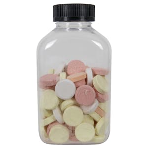 375cc (12.68 oz.) Clear PET Oblong Pharma Bottle with 38/400 Black Ribbed CRC Cap with F217 Liner