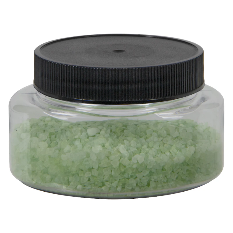 4 oz. Clear PET Squat Oval Jar with 58/400 Black Ribbed Cap with F217 Liner