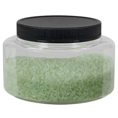 8 oz. Clear PET Squat Oval Jar with 70/400 Black Ribbed Unlined Cap