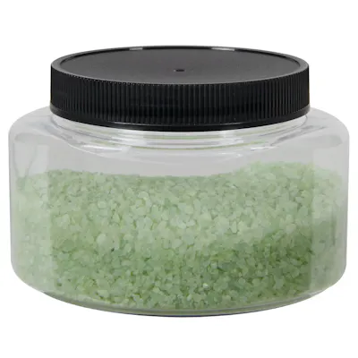 8 oz. Clear PET Squat Oval Jar with 70/400 Black Ribbed Cap with F217 Liner