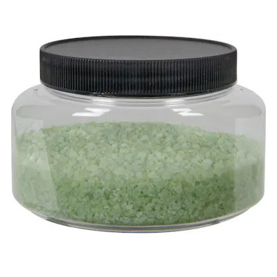 16 oz. Clear PET Squat Oval Jar with 89/400 Black Ribbed Cap with F217 Liner