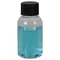 1 oz. Clear PET Squat Boston Round Bottle with 20/410 Black Ribbed Cap with F217 Liner