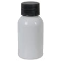 1 oz. White PET Squat Boston Round Bottle with 20/410 Black Ribbed Cap with F217 Liner