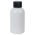2 oz. White PET Squat Boston Round Bottle with 20/410 Black Ribbed Cap with F217 Liner