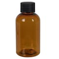 2 oz. Clarified Amber PET Squat Boston Round Bottle with 20/410 Black Ribbed Cap with F217 Liner