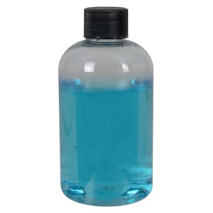 4 oz. Clear PET Squat Boston Round Bottle with 20/410 Black Ribbed Cap with F217 Liner