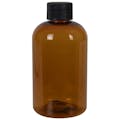 4 oz. Cobalt Blue PET Squat Boston Round Bottle with 20/410 Black Ribbed Cap with F217 Liner