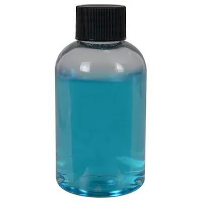 4 oz. Clear PET Squat Boston Round Bottle with 24/410 Black Ribbed Cap with F217 Liner