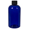 8 oz. Cobalt Blue PET Squat Boston Round Bottle with 24/410 Black Ribbed Cap with F217 Liner