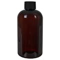 8 oz. Light Amber PET Squat Boston Round Bottle with 24/410 Black Ribbed Cap with F217 Liner